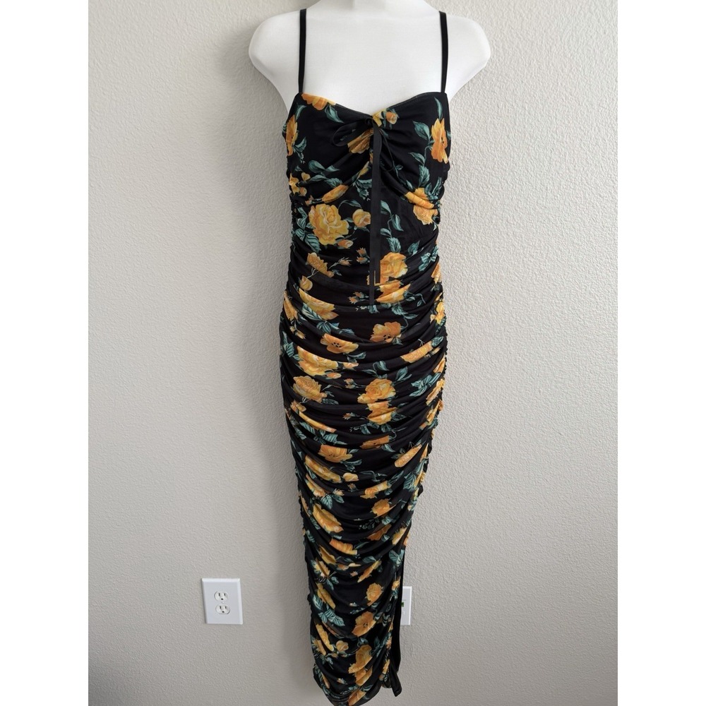 Venus Small Y2K Ruched Floral Maxi Dress Womens Mesh Bodycon Going Out Dress